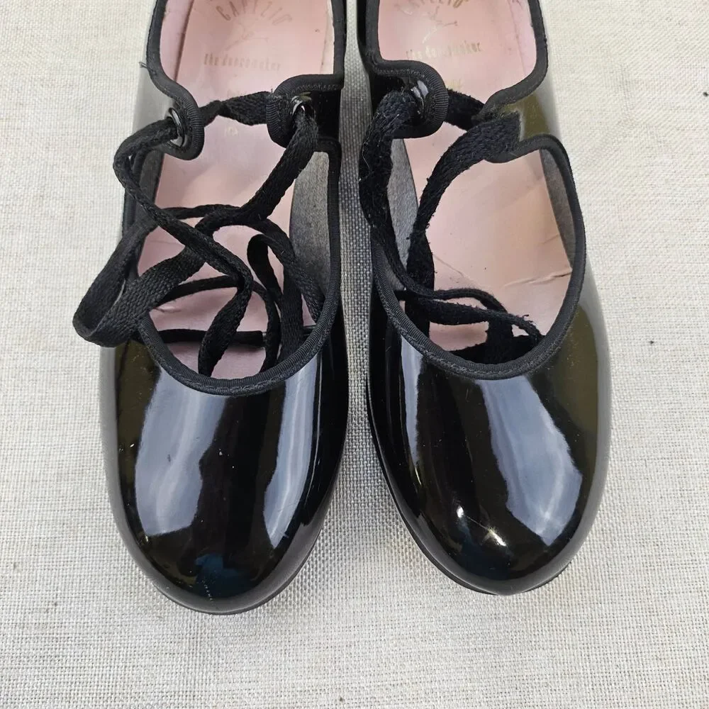 Vintage Capezio Tap Shoes Mary Jane Black Patent‎ Finish Dancewear 3800 Kids 3.5